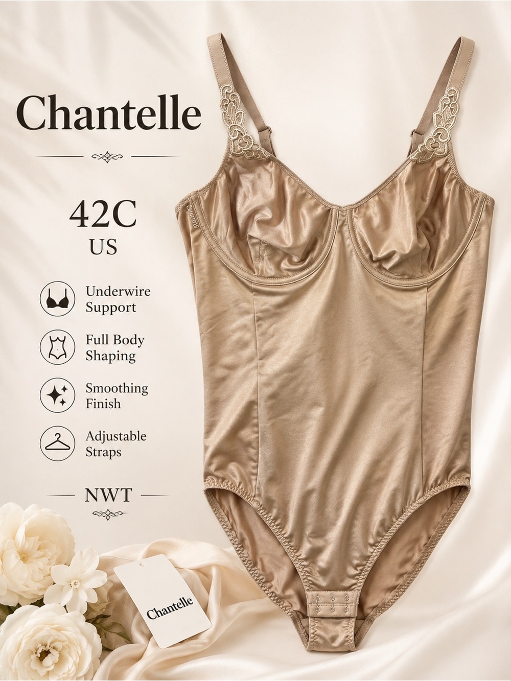 Chantelle Full Body Shaper Bodysuit Nude Beige Underwire Lingerie 42C NWT